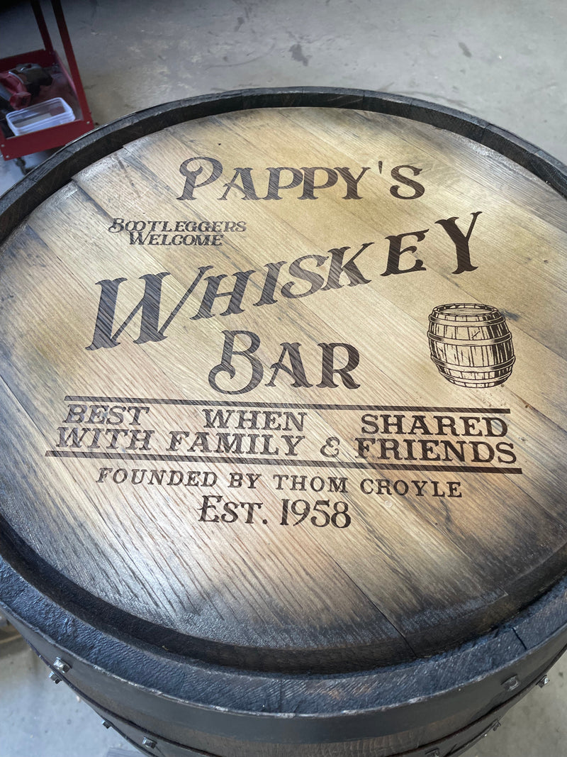 Custom Bourbon Barrel Head Bar Sign