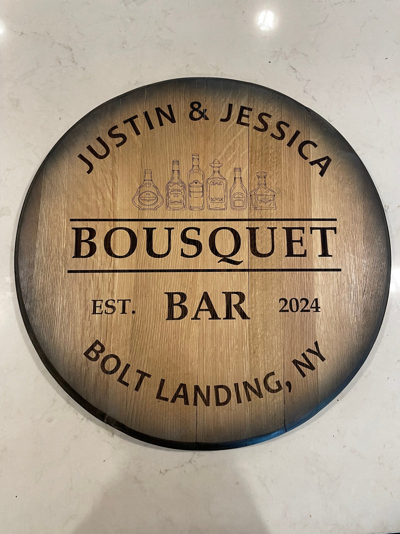 Custom Engraved Whiskey Barrel Head for Wedding or Anniversary