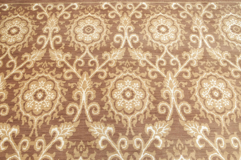 9' x 12' hand knotted Wool Damask Pattern Oriental Area Rug full pile 9x12 Brown