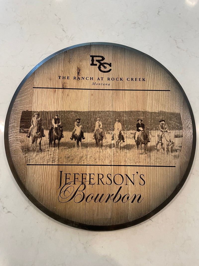 Custom Commemorative Photo Engraved Whiskey Barrel Head
