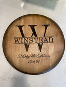 Custom Engraved Whiskey Barrel Head for Wedding or Anniversary