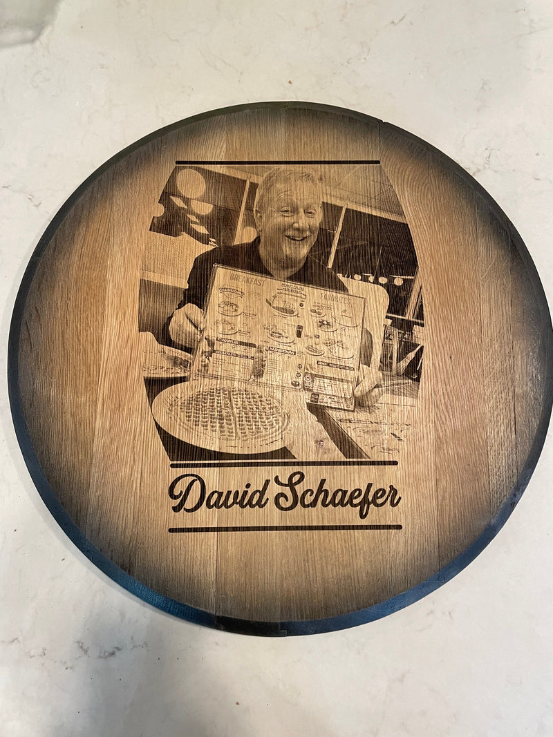Custom Commemorative Photo Engraved Whiskey Barrel Head