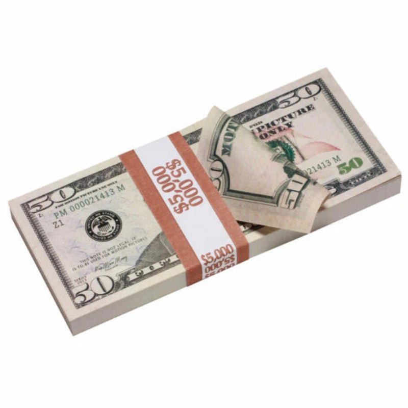 Money Prop - New Style $50's Crisp New $5,000 Full Print Stack