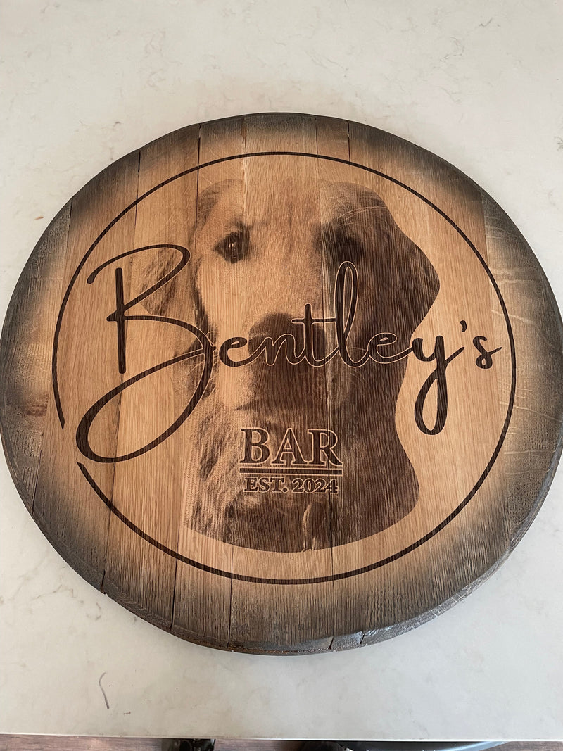 Custom Commemorative Photo Engraved Whiskey Barrel Head