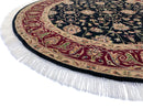 Indo-Tabriz Wool & Silk blk/dkred 4' round