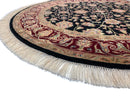 Indo-Tabriz Wool & Silk blk/dkred 4' round
