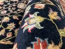 Indo-Tabriz Wool & Silk blk/dkred 4' round