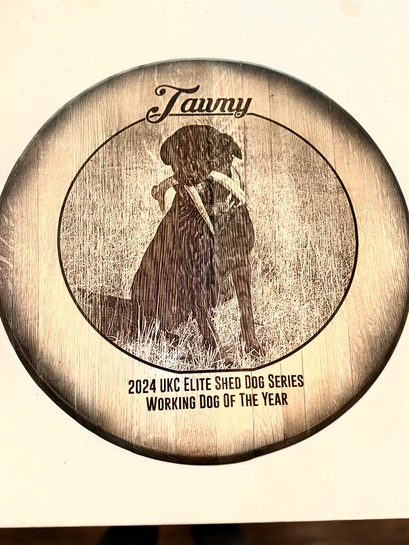 Custom Commemorative Photo Engraved Whiskey Barrel Head
