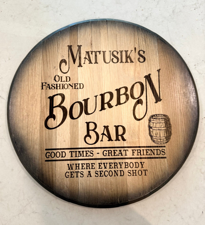 Custom Bourbon Barrel Head Bar Sign
