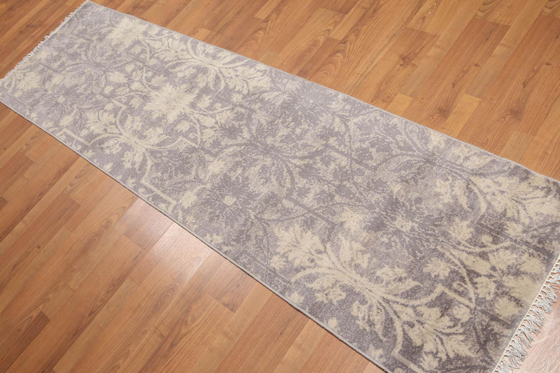 2'4" x 8' Hand Knotted Botanical distressed Wool runner Area rug Gray