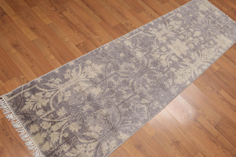 2'4" x 8' Hand Knotted Botanical distressed Wool runner Area rug Gray