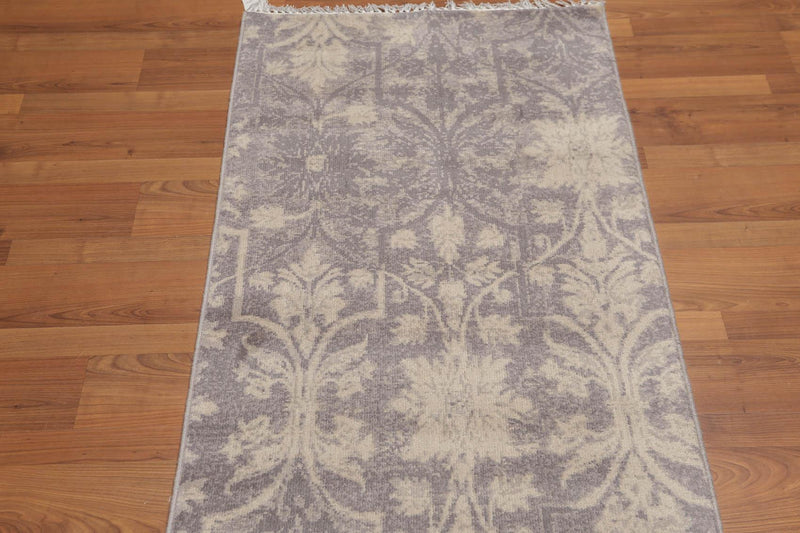 2'4" x 8' Hand Knotted Botanical distressed Wool runner Area rug Gray