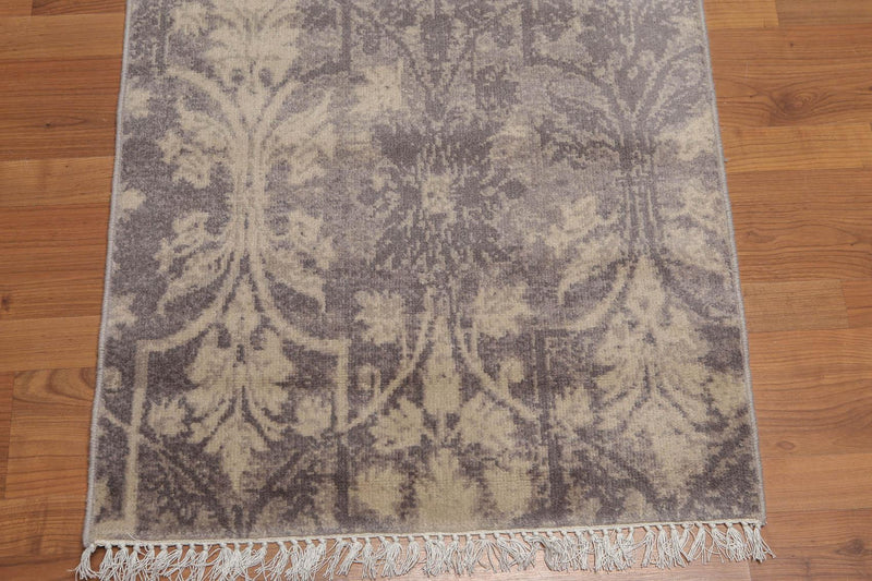 2'4" x 8' Hand Knotted Botanical distressed Wool runner Area rug Gray