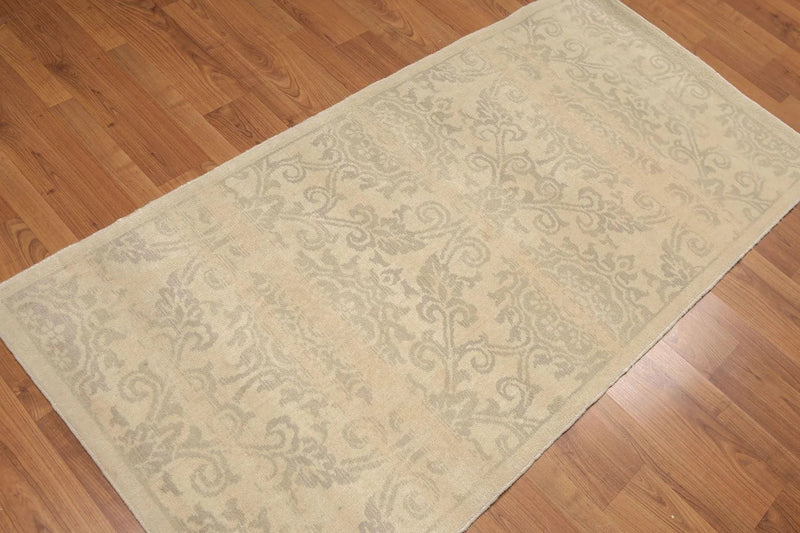 3'x6' Hand Knotted Wool Floral Oriental runner Area Rug Beige 3x6