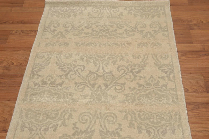 3'x6' Hand Knotted Wool Floral Oriental runner Area Rug Beige 3x6