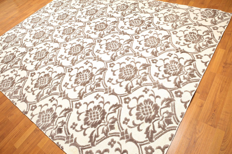 8' x 10' Hand knotted wool & silk Tibetan Area Rug Designer 8x10 Ivory