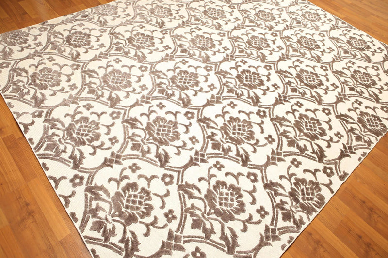 8' x 10' Hand knotted wool & silk Tibetan Area Rug Designer 8x10 Ivory