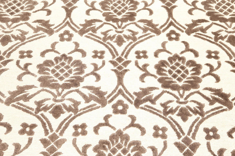 8' x 10' Hand knotted wool & silk Tibetan Area Rug Designer 8x10 Ivory