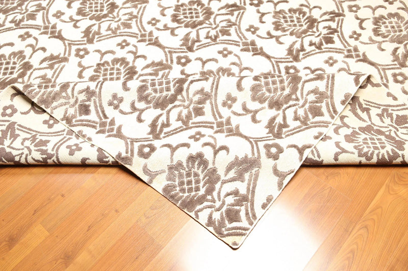 8' x 10' Hand knotted wool & silk Tibetan Area Rug Designer 8x10 Ivory