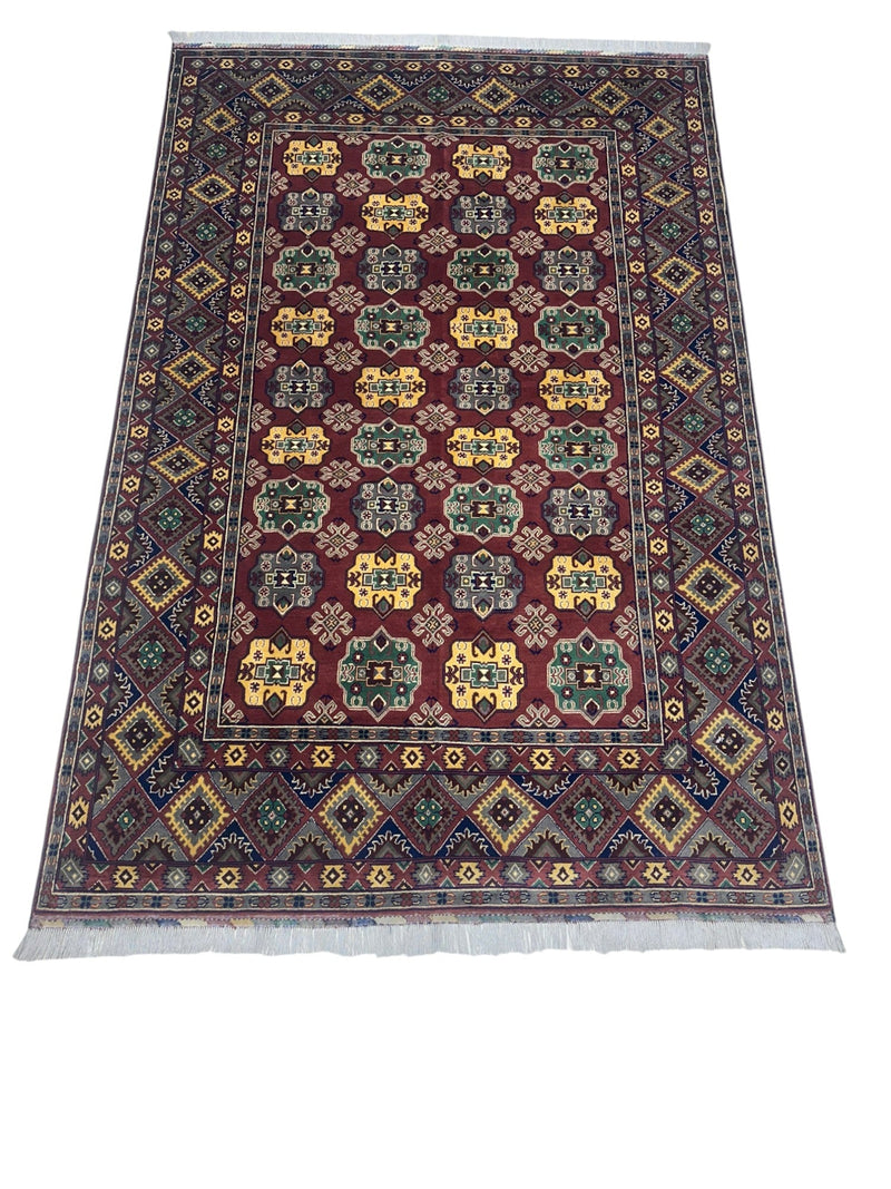 Hand-Knotted Afghani Turkmenistani Wool Rug – 6’5″  x  9’9″