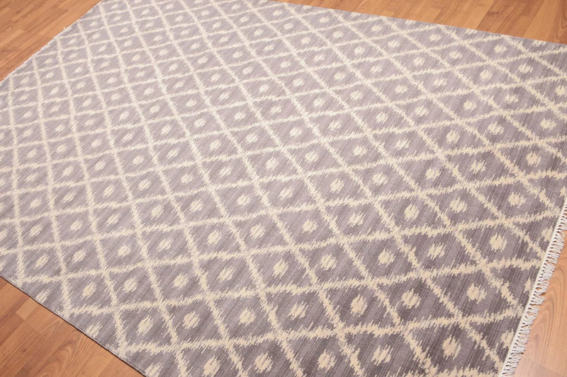 6' x 9' Hand Knotted IKAT design 100% Wool Area rug Gray
