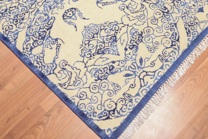 6' x 9' Hand Knotted Chinese Art Deco 100% Wool Area Rug Ivory