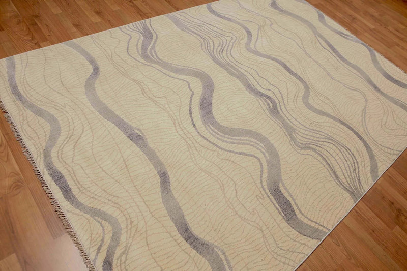 6' x 9' Hand Knotted Swirls Pattern 100% Wool Area rug Ivory