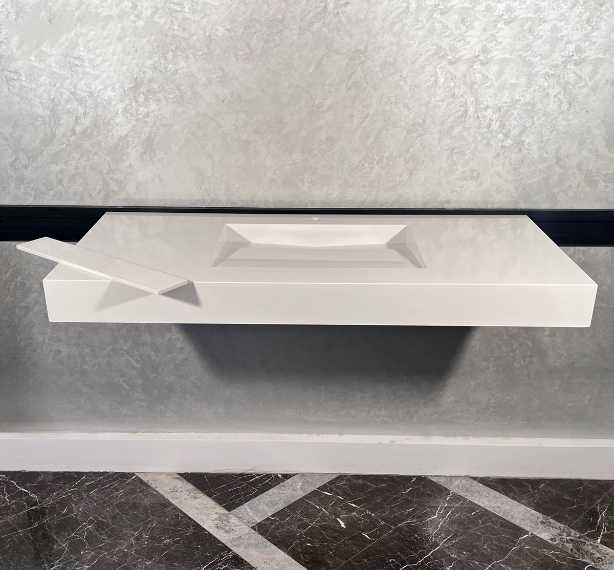White Engineered Quartz Trough Sink Seamless Handcrafted Design, photo 2 of 8