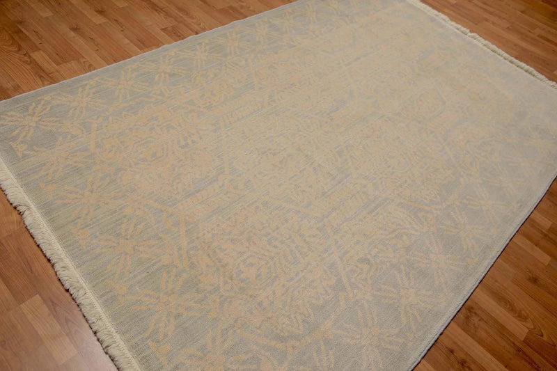 6' x 9' Hand Knotted Damask Pattern 100% Wool Area rug Gray