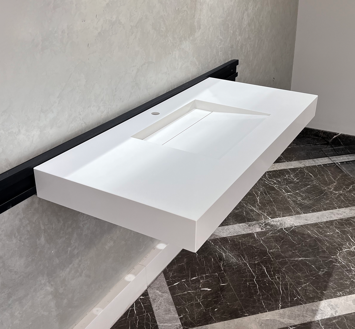 White Engineered Quartz Trough Sink Seamless Handcrafted Design, photo 3 of 8