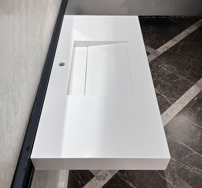 White Engineered Quartz Trough Sink Seamless Handcrafted Design, photo 4 of 8