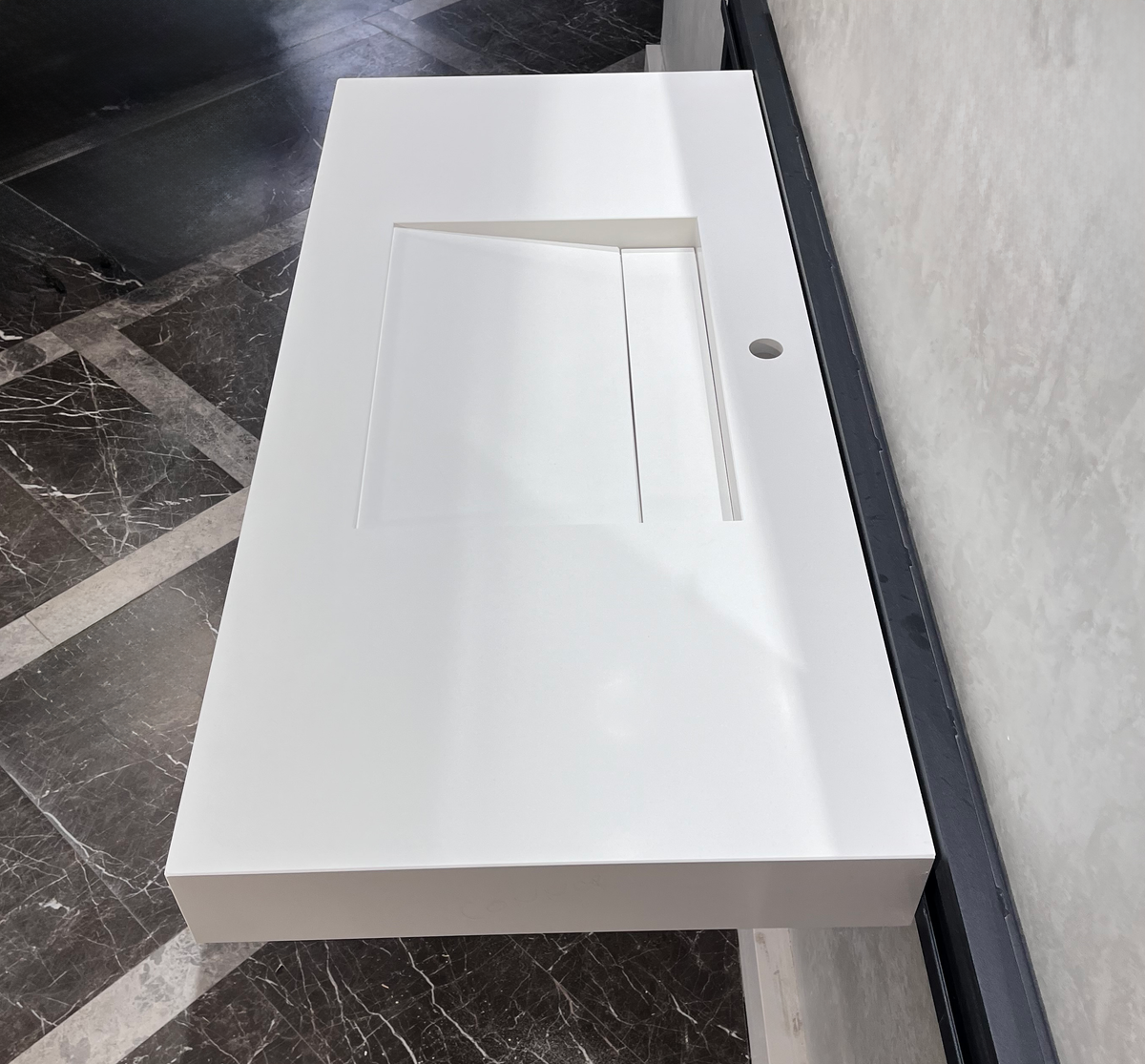 White Engineered Quartz Trough Sink Seamless Handcrafted Design, photo 5 of 8