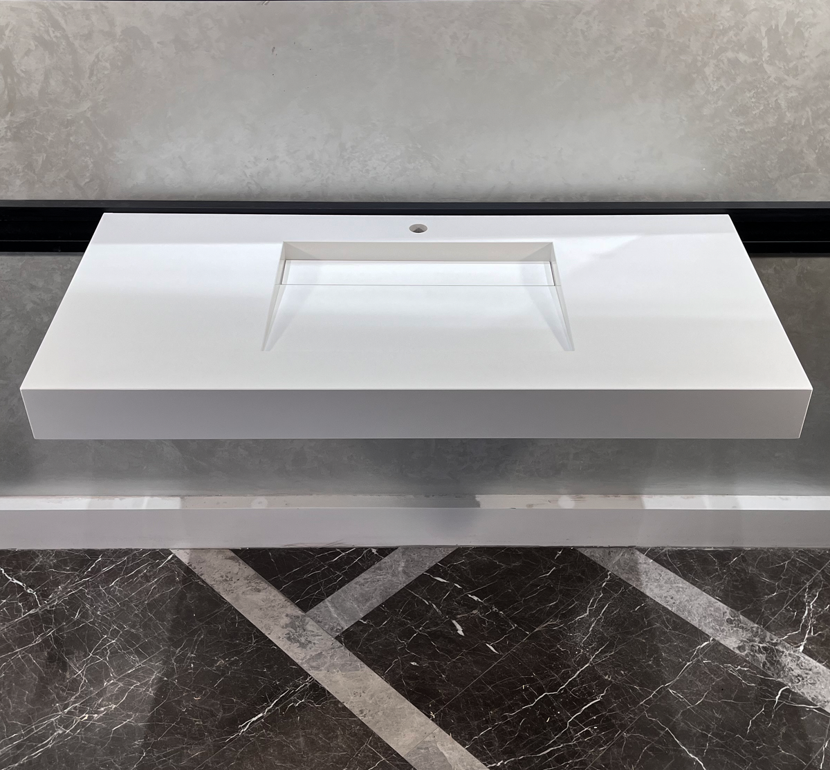 White Engineered Quartz Trough Sink Seamless Handcrafted Design, photo 6 of 8