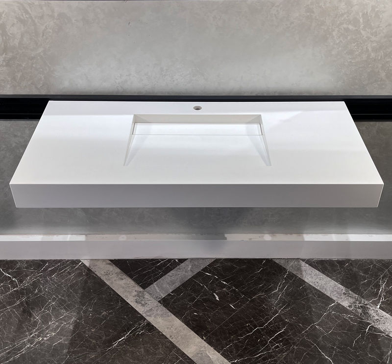 White Engineered Quartz Trough Sink Seamless Handcrafted Design, photo 6 of 8