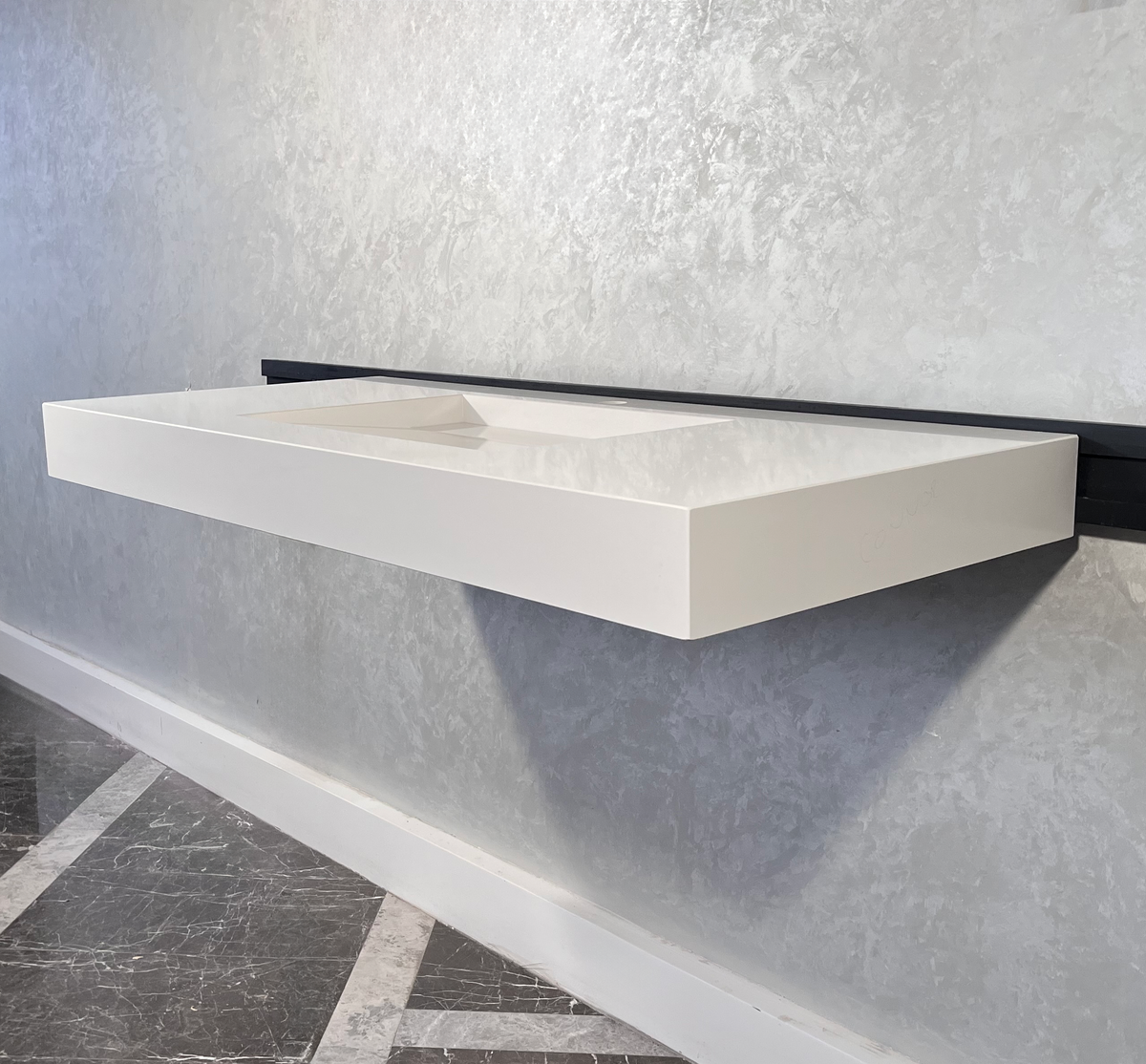 White Engineered Quartz Trough Sink Seamless Handcrafted Design, photo 7 of 8