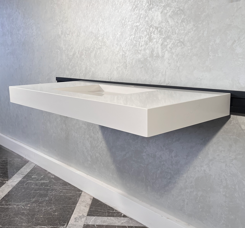 White Engineered Quartz Trough Sink Seamless Handcrafted Design, photo 7 of 8