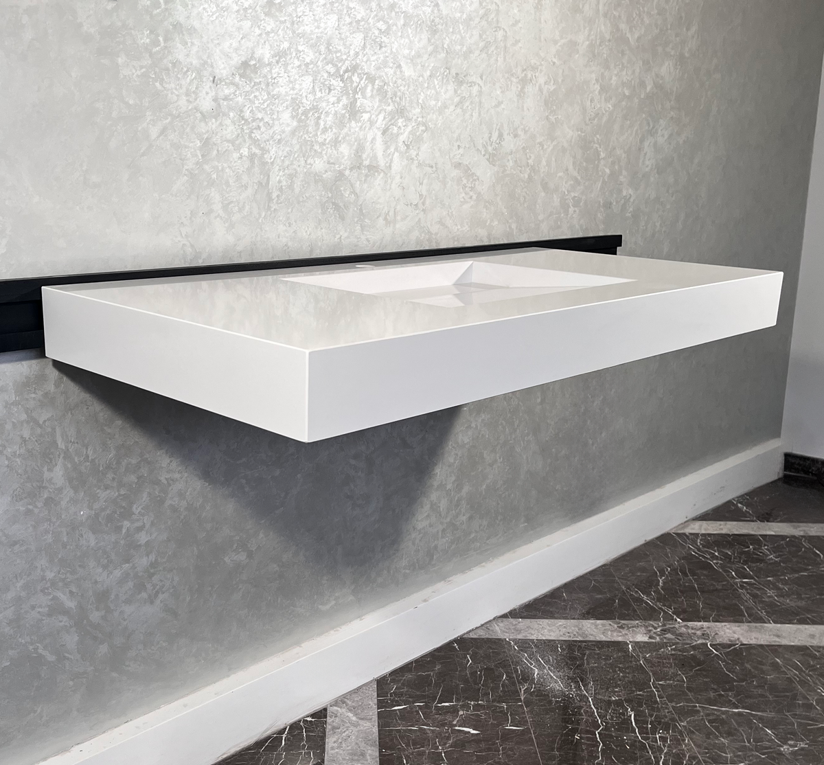 White Engineered Quartz Trough Sink Seamless Handcrafted Design, photo 8 of 8