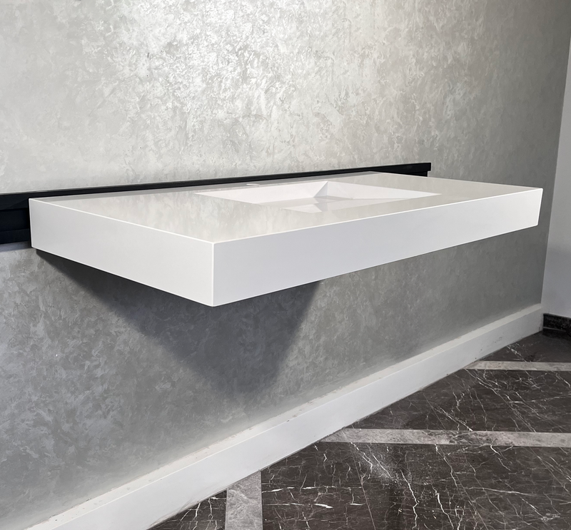 White Engineered Quartz Trough Sink Seamless Handcrafted Design, photo 8 of 8