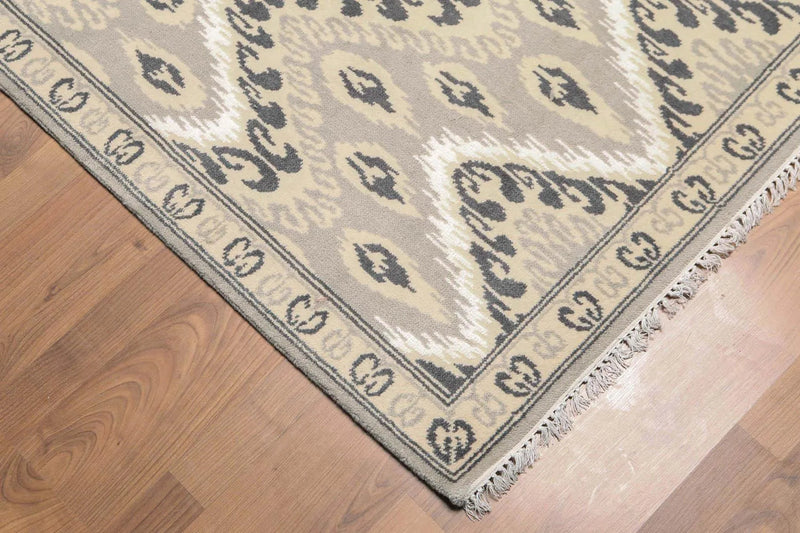6' x 9' Hand Knotted IKAT Design Wool & Bamboo Silk Area Rug Gray