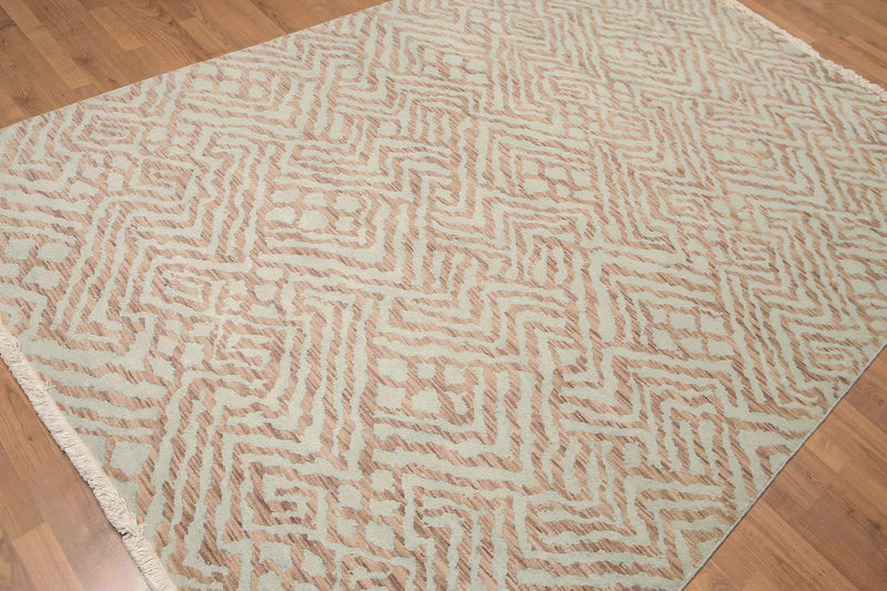 6' x 9' Hand Knotted Abstract Geometric 100% Wool Area rug Aqua