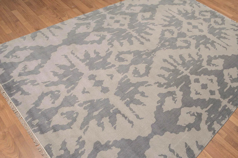 6' x 9' Hand Knotted Designer Abstract 100% Wool Area Rug Gray