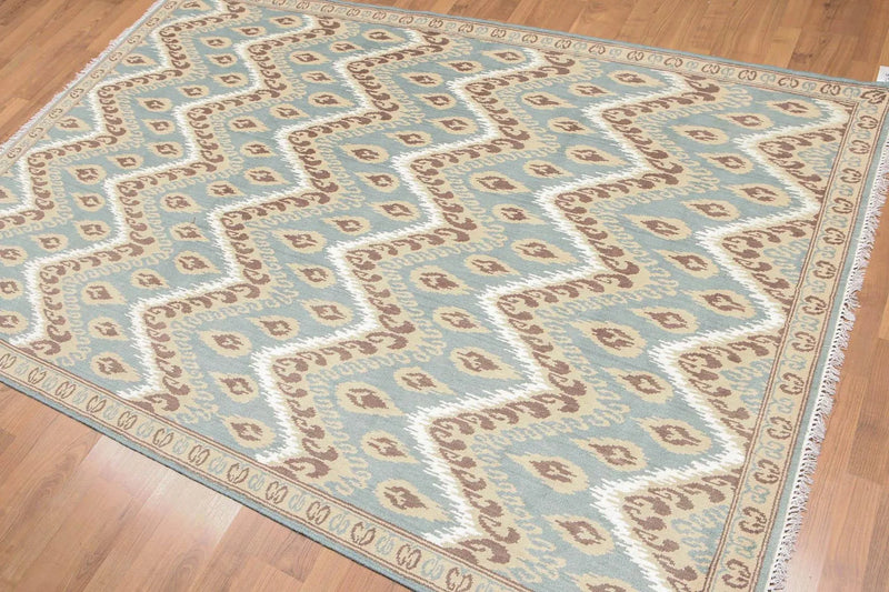 5' x 8' Hand Knotted IKAT Design Wool & Bamboo Silk Area rug Aqua