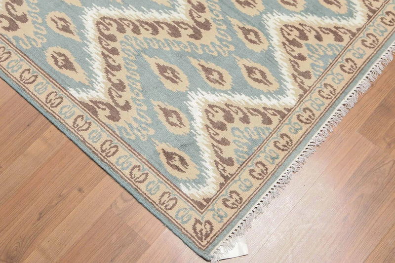 5' x 8' Hand Knotted IKAT Design Wool & Bamboo Silk Area rug Aqua