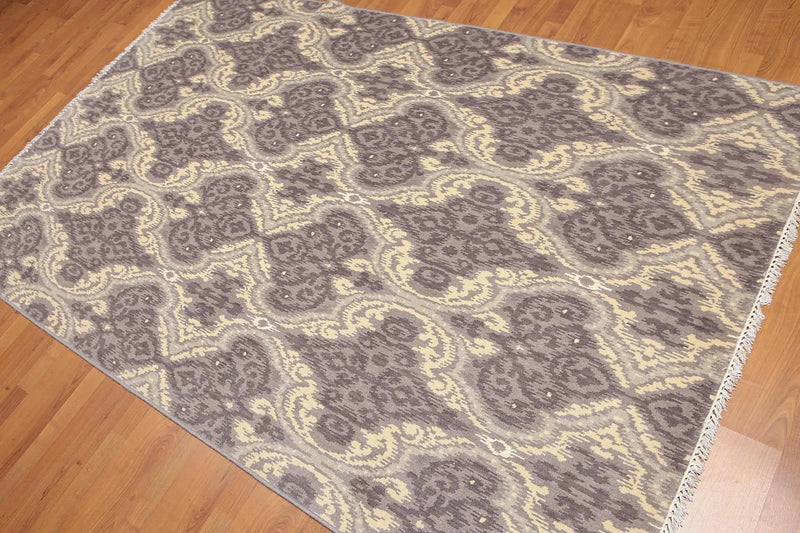 6' x 9' Hand Knotted IKAT Design 100% Wool Area rug Gray