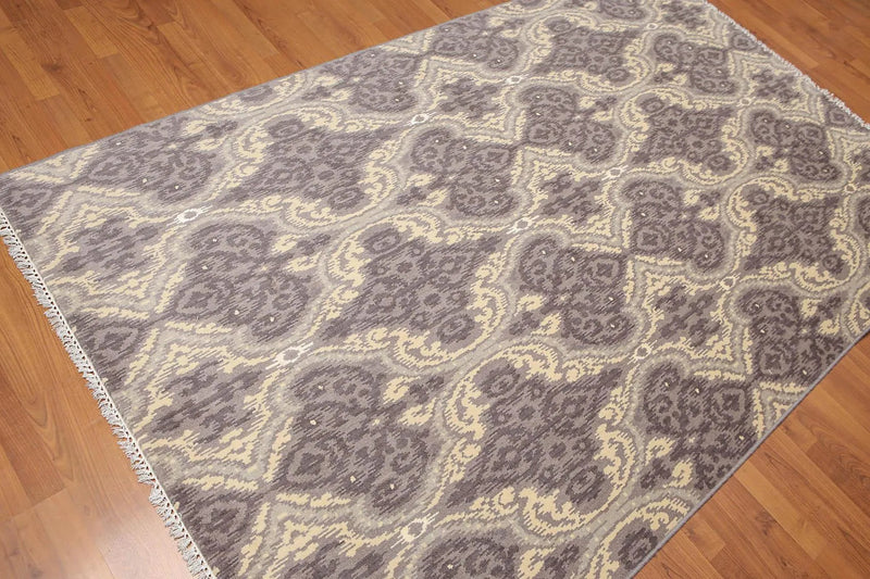 6' x 9' Hand Knotted IKAT Design 100% Wool Area rug Gray