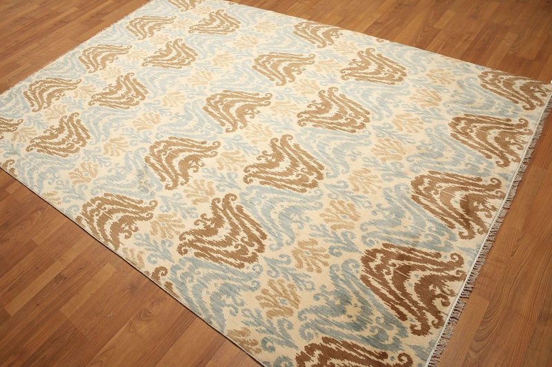 6' x 9' Hand knotted Transitional Oriental area rug 100% Wool Ikat 6X9 Aqua