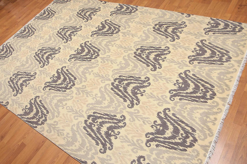 6' x 9' Hand Knotted 100% Wool Ikat Design Oriental Area Rug Beige