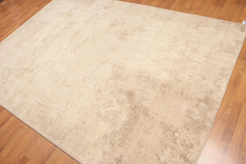 6' x 9' Hand Knotted Wool Modern Area Rug Distress Grunge Look Tan