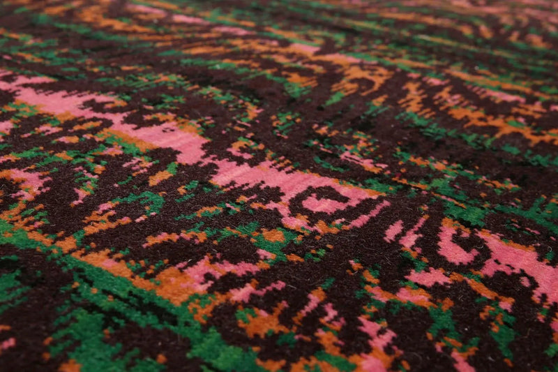 6x9 Pink, Green Hand knotted 100% Wool Modern Oriental Area Rug