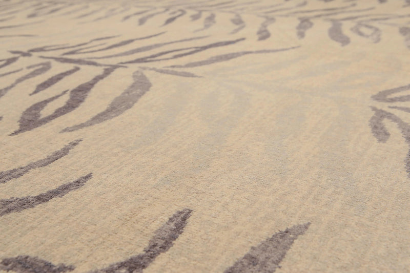 6' x 9' Botanical Print Contemporary Hand Knotted Wool Area rug Beige